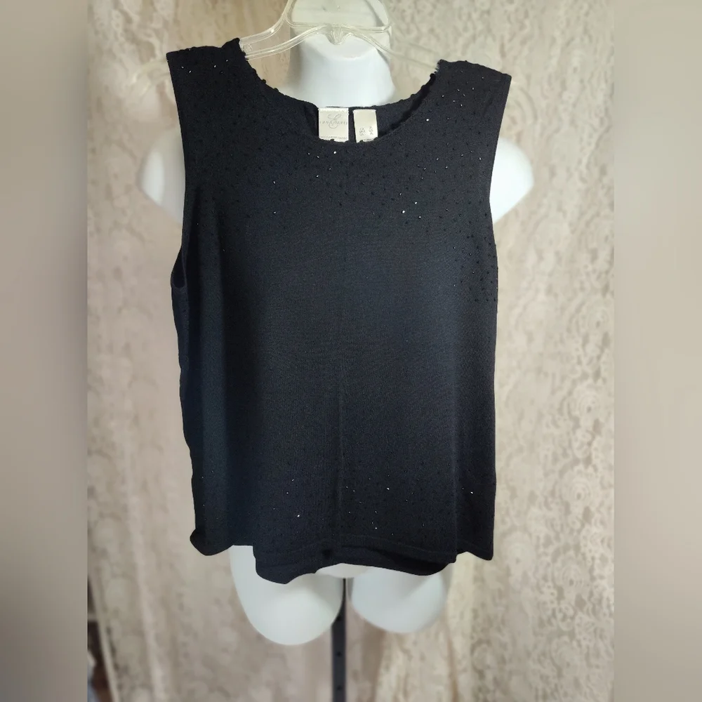 Emma James Rich Black Beaded Button-Up Cardigan And Tank Matched Set